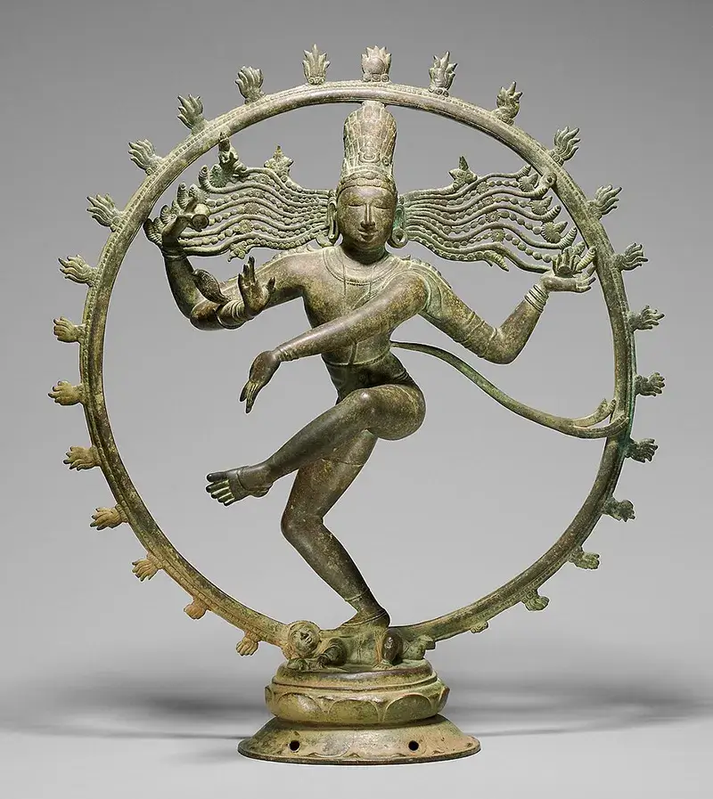 Bronze statue of Shiva Nataraja, the cosmic dancer, illustrating the philosophical analogy of the dancer and the dance used to explain John Scotus Eriugena's concept of God as the continuous act of creation.